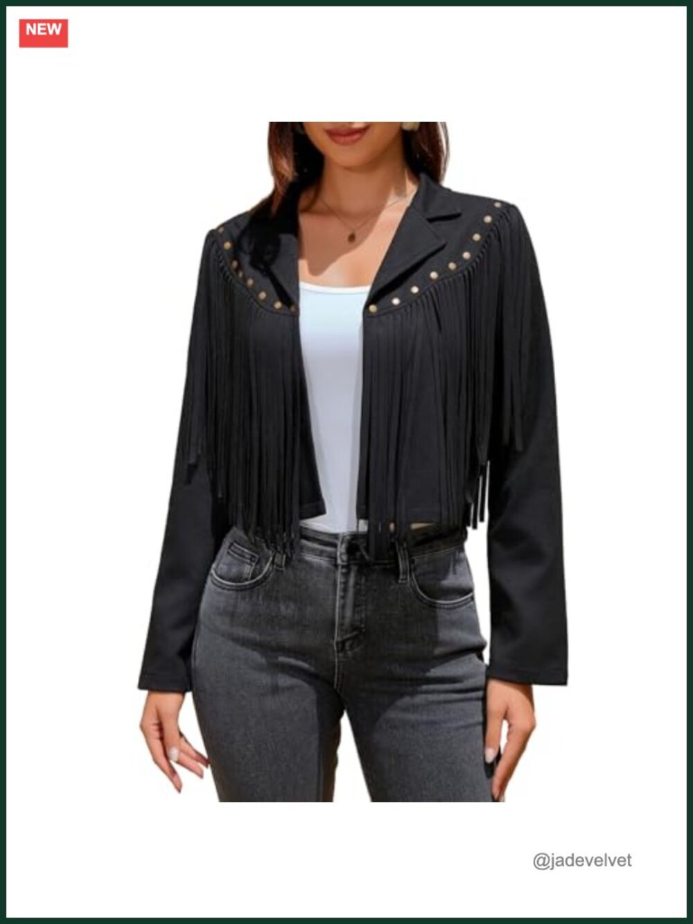 Faux Suede Leather Fringe Jacket Cropped Western Tassel Motorcycle Coat
